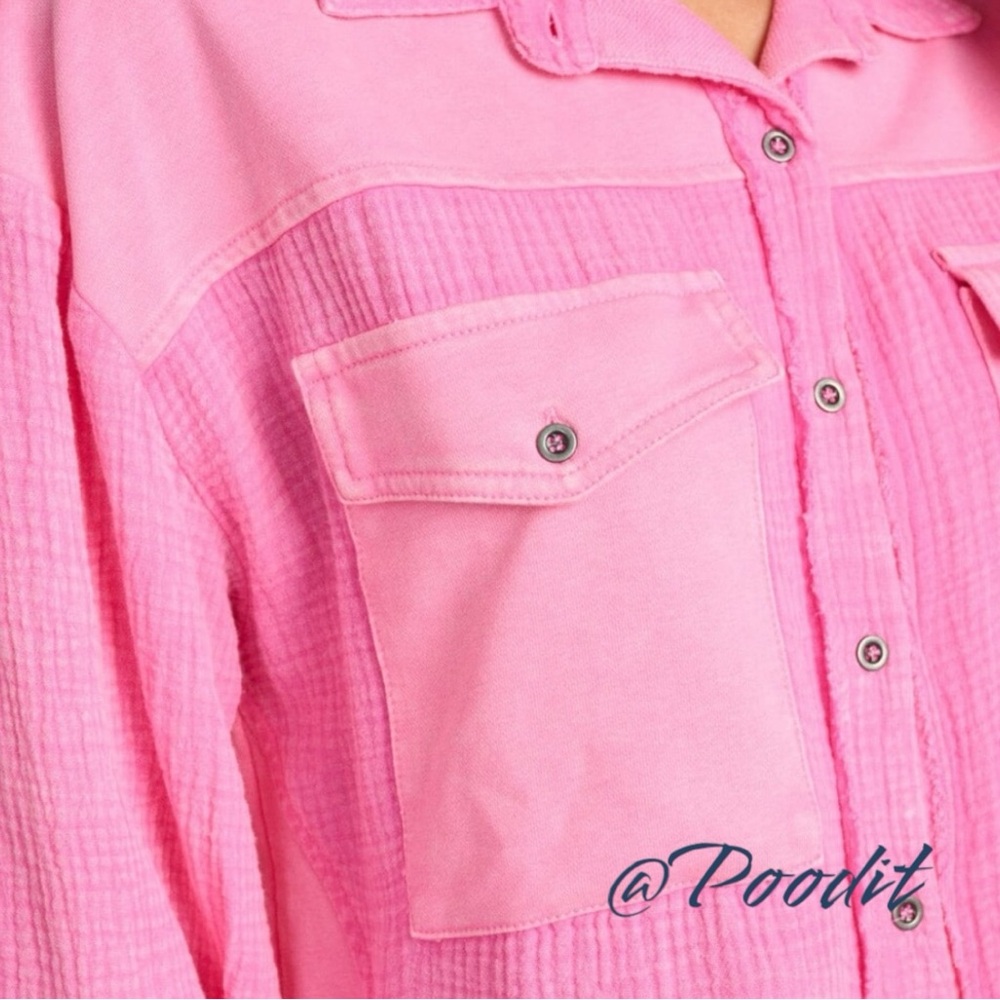 FANTASTIC FAWN oversized washed out pink button up top S M L - Picture 5 of 10